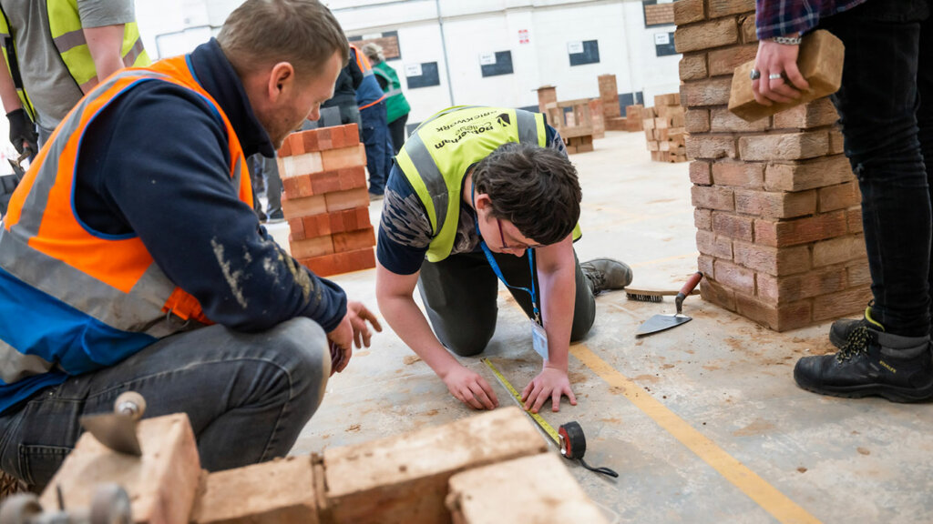 Bricklaying students in the workshop