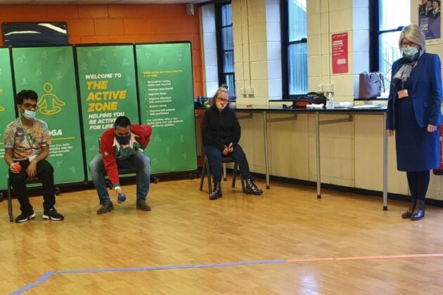 Deputy Principal Tracey Mace-Akroyd takes part in a game of Boccia with students from the College’s FLEX department.