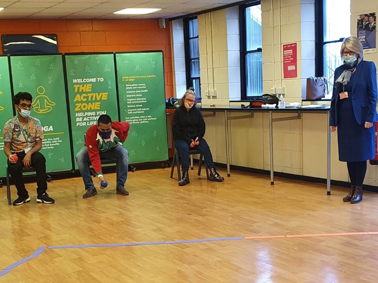 Deputy Principal Tracey Mace-Akroyd takes part in a game of Boccia with students from the College’s FLEX department.