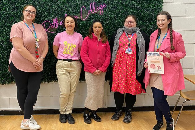 Rotherham College - Wearing pink for 'Stand up to Bullying Day'