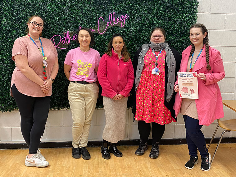 Rotherham College - Wearing pink for 'Stand up to Bullying Day'