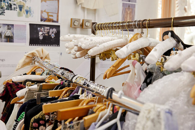 Clothing hanging on a rail