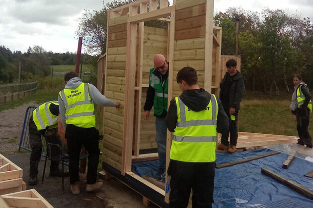 T Level students working on a construction project at Valley Wildlife